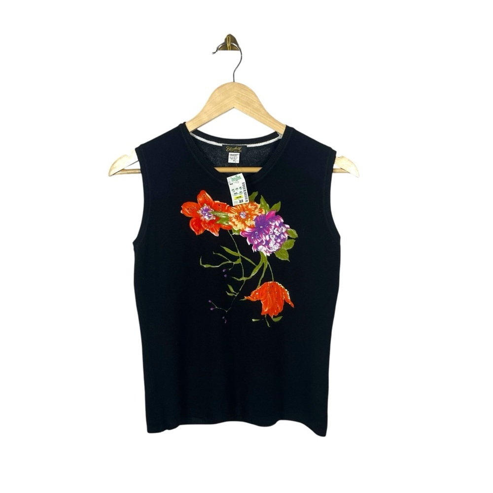Vintage Black Floral Sleeveless Top 90s Rachel Greene Style